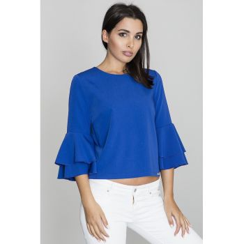 Bluza dama -  Cu volane - Poliester/Viscoza - Albastru