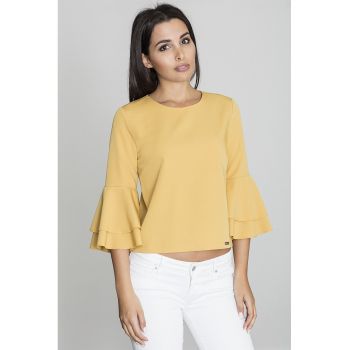 Bluza dama -  Cu volane - Poliester/Viscoza - Galben