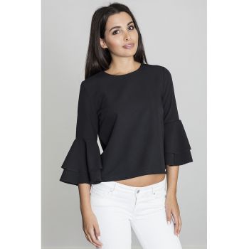 Bluza dama -  Cu volane - Poliester/Viscoza - Negru