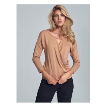 Bluza dama  decolteu plic - maneci 3/4 - bej - elastan/poliester/viscoza