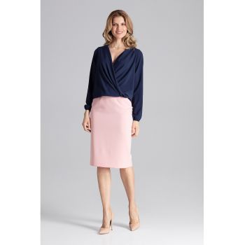 Bluza dama eleganta -  Maneca lunga - Poliester/Elastan - Bleumarin