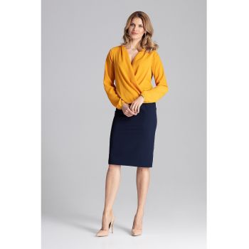 Bluza dama eleganta -  Maneca lunga - Poliester/Elastan - Galben mustar