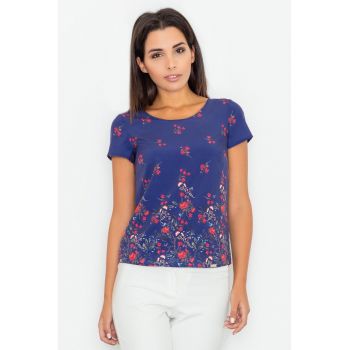 Bluza dama florala -  Poliester/Elastan - Bleumarin -