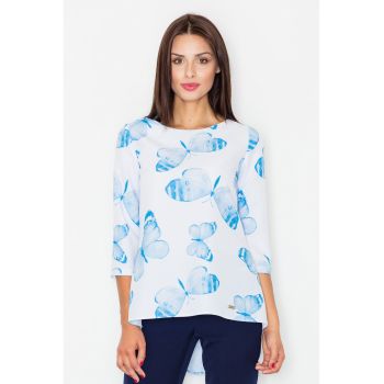 Bluza dama Fluturi -  Poliester - Alb/Albastru