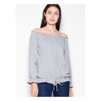 Bluza dama  gri - bumbac - maneca lunga - model lejer cu pliuri