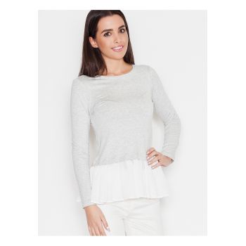 Bluza dama  gri - maneca lunga - volan decorativ - viscoza