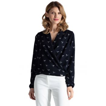 Bluza dama  M371 - poliester - imprimeu pasare - maneci lungi