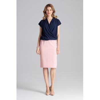 Bluza dama -  Maneca scurta - Eleganta - Poliester/Elastan - Bleumarin