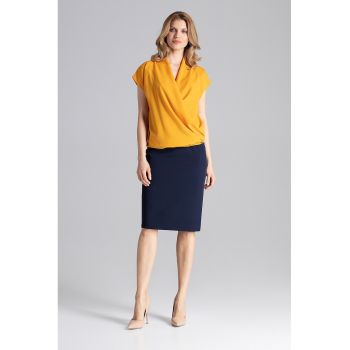 Bluza dama -  Maneca scurta - Eleganta - Poliester/Elastan - Galben mustar