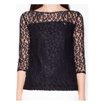 Bluza dama -  maneci 3/4 - transparent cu puncte - negru - poliester