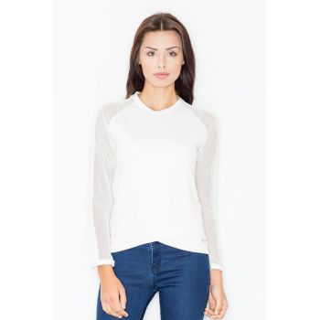 Bluza dama -  Maneci plasa - Poliester/Elastan/Viscoza - Alb