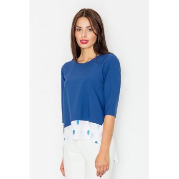 Bluza dama -  Maneci trei sferturi - Poliester - Albastru/Alb