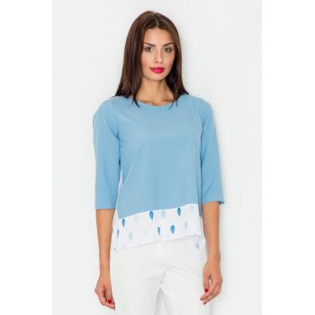 Bluza dama -  Maneci trei sferturi - Poliester - Albastru deschis/Alb