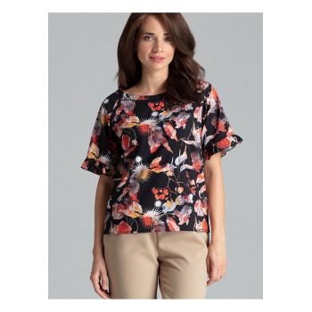 Bluza dama - model floral - maneci scurte - multicolor - poliester Bluza dama - model floral - maneci scurte - multicolor - poliester