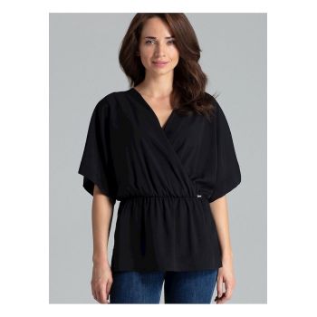 Bluza dama -  neagra - cu maneci kimono - elastica - din poliester -