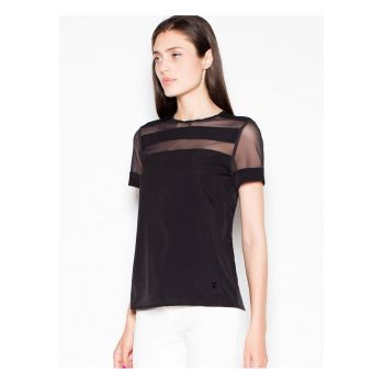 Bluza dama -  neagra - cu maneci scurte - decolteu semicircular - material de calitate -