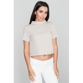 Bluza dama -  Pe gat - Cu maneca scurta - Poliester/Viscoza - Bej -