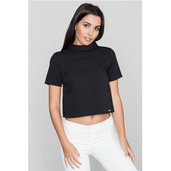 Bluza dama -  Pe gat - Cu maneca scurta - Poliester/Viscoza - Negru