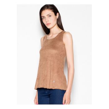 Bluza dama -  piele intoarsa - decolteu semicircular - maro - poliester