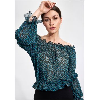 Bluza dama -  Poliester - Cu elastic - Verde/Negru