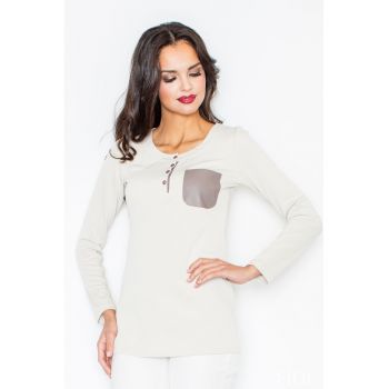 Bluza dama -  Poliester/Elastan - Cu nasturi - Bej