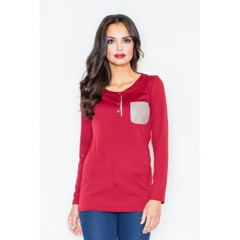 Bluza dama -  Poliester/Elastan - Cu nasturi - Rosu