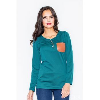 Bluza dama -  Poliester/Elastan - Cu nasturi - Verde