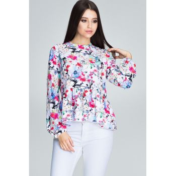 Bluza dama -  Poliester/Elastan - Cu volane - Multicolor