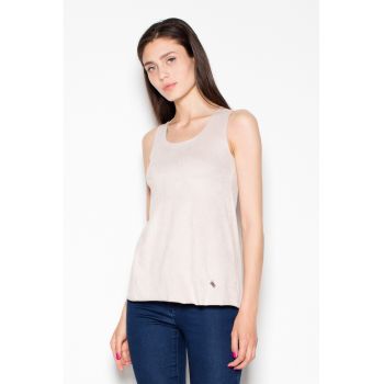 Bluza dama -  Poliester/Elastan - Fara maneci - Bej -