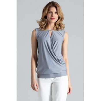 Bluza dama -  Poliester/Elastan - Fara maneci - Eleganta - Gri