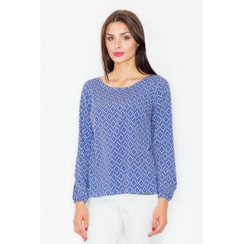 Bluza dama -  Poliester/Elastan - Model geometric - Albastru