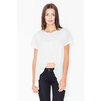 Bluza dama -  Poliester/Elastan/Viscoza - Asimetrica - Maneca scurta - Ecru -