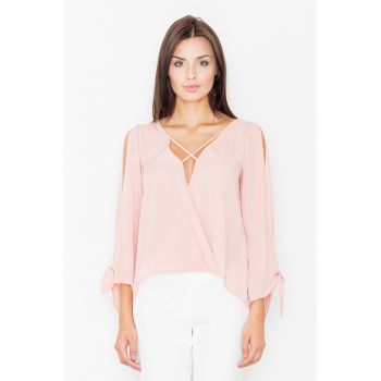 Bluza dama -  Poliester/Elastan/Viscoza - Cu umerii goi - Roz