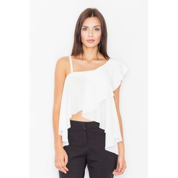 Bluza dama -  Poliester/Elastan/Viscoza - Cu volane - Alb