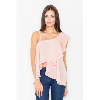 Bluza dama -  Poliester/Elastan/Viscoza - Cu volane - Roz