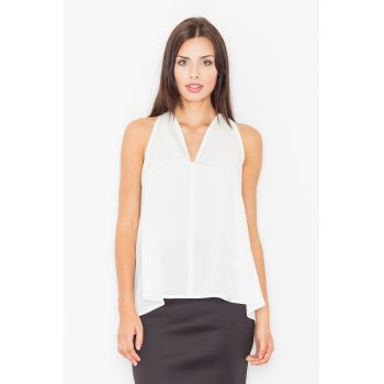 Bluza dama -  Poliester/Elastan/Viscoza - Spatele deschis - Decolteu V - Ecru