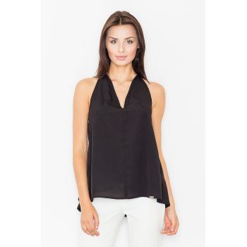 Bluza dama -  Poliester/Elastan/Viscoza - Spatele deschis - Decolteu V - Negru