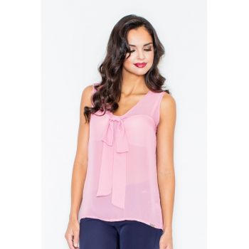 Bluza dama -  Poliester - Guler tip cravata - Roz