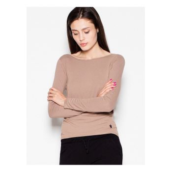 Bluza dama -  scurta - cu maneci lungi - decupaj spate - culoare bej - material viscoza