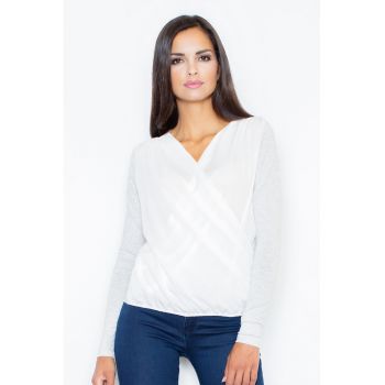 Bluza dama -  Viscoza/Elastan - Alb/Gri deschis