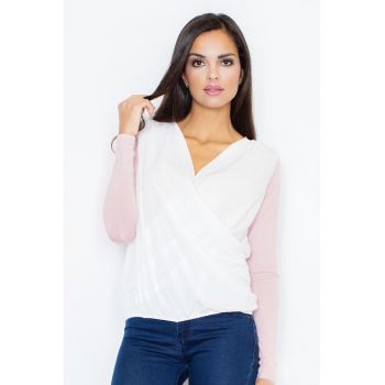 Bluza dama -  Viscoza/Elastan - Alb/Roz