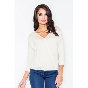 Bluza dama -  Viscoza/Elastan - Decolteu V - Ecru -