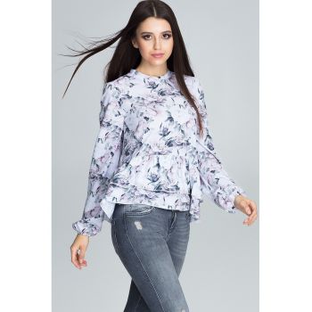 Bluza femei -  Poliester/Elastan - Cu volane - Model cu flori - Multicolor