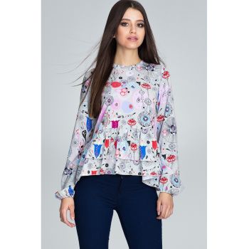 Bluza femei -  Poliester/Elastan - Cu volane - Multicolor