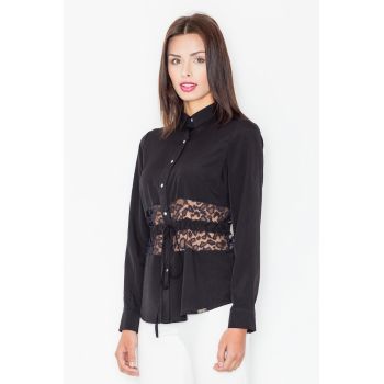 Camasa dama -  Poliester/Viscoza/Elastan - Insertie dantela - Negru -