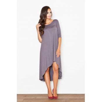 Rochie  asimetrica gri - cu maneci lungi - din viscoza