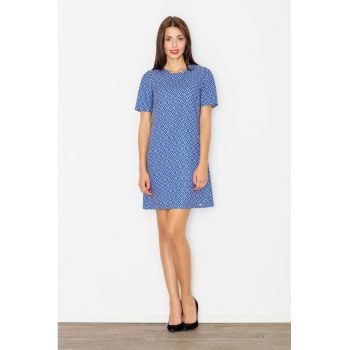 Rochie  bleumarin - model geometric - poliester