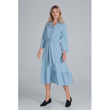 Rochie camasa  albastru deschis - cu centura - poliester -