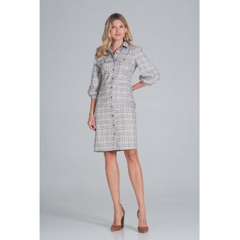 Rochie camasa  M849 - carouri - poliester - gri