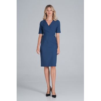 Rochie creion  albastra - cu maneca scurta - poliester